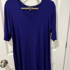 Eileen Fisher Blue V Neck Tunic Top Size L Minimalist Capsule